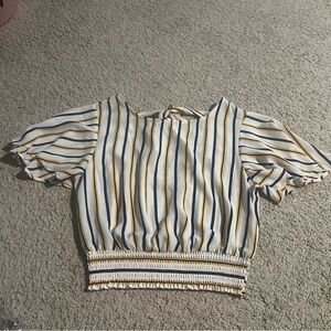 Forever 21 Striped Smocked Crop Top Flutter Sleeve Size M